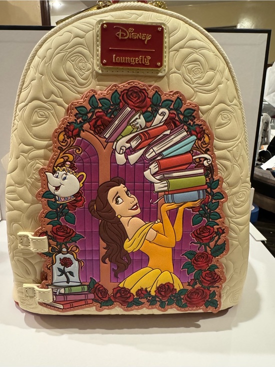 Loungefly Handbags - Loungefly Disney Belle Cream Floral Bookstack Mini Backpack